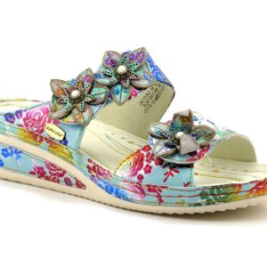 mules laura vita modèle jacdiso 06 blanc avec un talon compensé et velcro